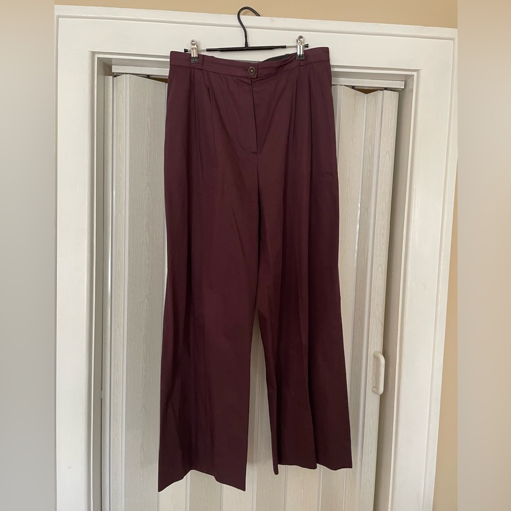 CHANEL Deep Burgundy Trousers with Logo Button